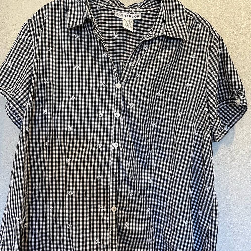 Sag Harbor Black and White Gingham Blouse